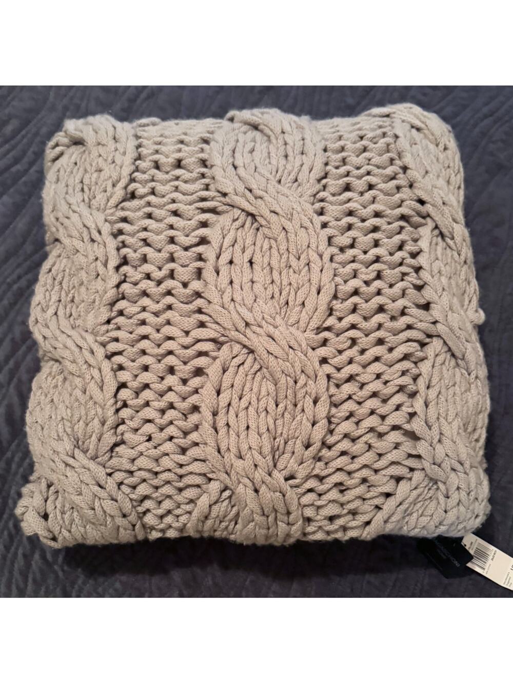 NWT Magaschoni Home Pillow & Insert Pale Platinum 100% Cotton Knitted 20x20”